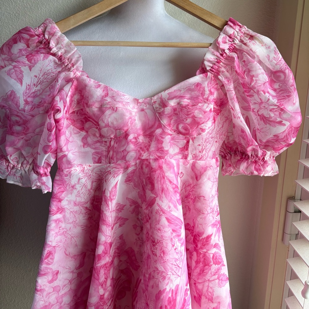 Selkie The Babydoll Toile Pink Floral Parliament Dress XS - Picture 3 of 8